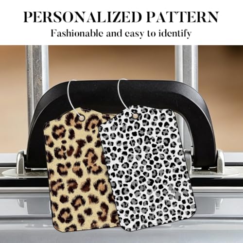Image of Leopard Print Luggage Tags 2 Pack, PU Leather Privacy Flap