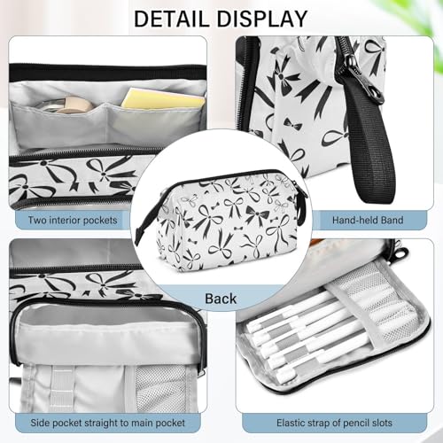 Image of Bow Gray Pencil Case Pouch Big Capacity Pencil Bag Box Organizer Pen Case with Zipper Pencil Cases for Girls Boys Women School College Office
