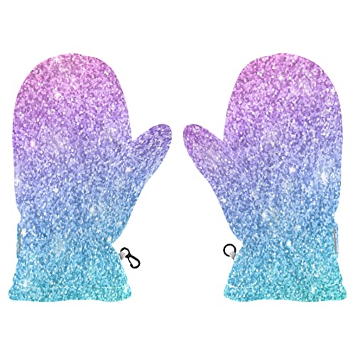 Rainbow Glitter Sparkle Kids Snow Mittens Toddler Warm Gloves Winter Ski Fleece Mittens Full Fingers M