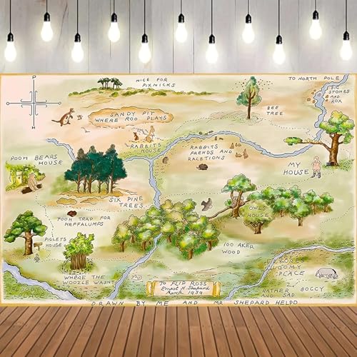 Fondo de Tela con Mapa de 100 Acres Dibujado a Mano, Fondo de Animal Winnie The Pooh, Suministros de decoración para Fiesta de cumpleaños 150cmx100cm