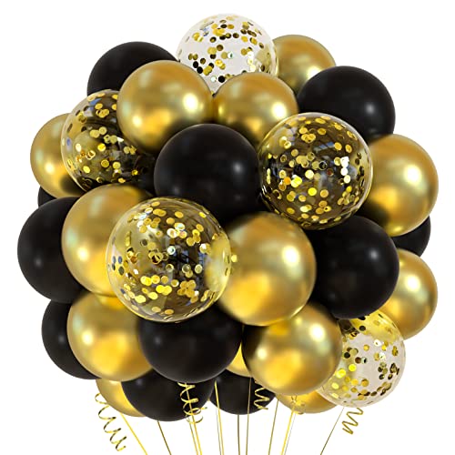 Image of TUPARKA 12 inches Black Gold Confetti Balloons Kit 60 Pack Metallic Gold Black Party Balloon for Birthday Graduation Baby Shower Wedding Anniversary Party Supplies