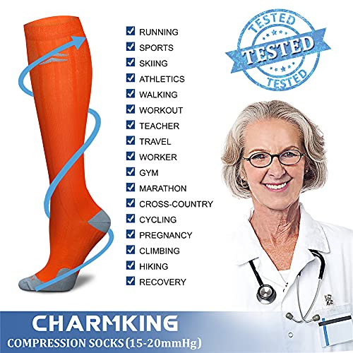 Image of CHARMKING Compression Socks 15-20 mmHg is BEST Graduated Athletic & Medical for Men & Women Running, Travel, Nurses, Pregnant - Boost Performance, Blood Circulation & Recovery(Small /Medium,Assorted16)