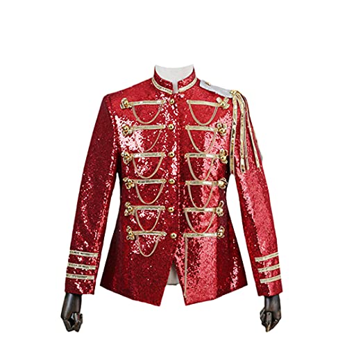 Shiny Red Sequin Blazer Men Glitter Military Dress Tuxedo Men Blazer Jacket
