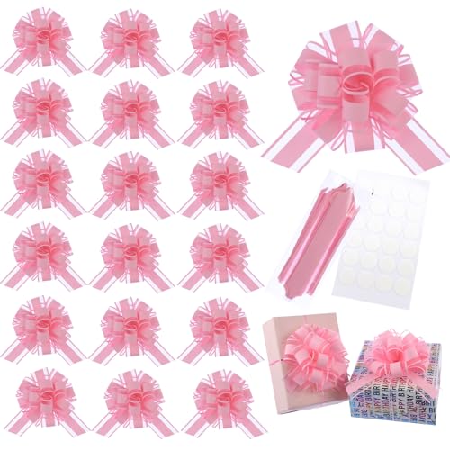 FORBINBO 20 Pcs Pull Bows for Gift Wrapping 6 Inches Gift Bows with Ribbon for Wedding Valentines Day Birthday Anniversary Florist Packaging Flower Bouquets and Basket (Baby Pink)