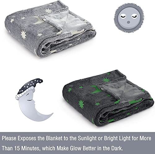 Image of Glow in The Dark Blanket Gifts for Toddler Kids Teen Girls| 80 x 70 inch / 200cm x 180cm |Bedroom Decor, Lightweight Throw Blankets|Soft Cozy Fluffy Luminous Throw Blanket - Grey Moon