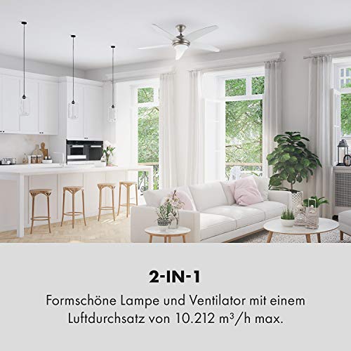 Klarstein Bolero - 2-u-1 stropni ventilator promjera 134cm, lagani 55W snage, drvene lopatice, daljinski upravljač, 50 dB, 3 brzine vrtnje: brza, srednja, spora, bijela