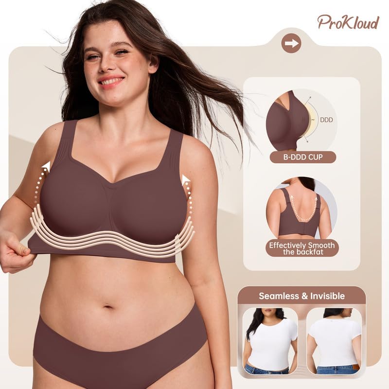 Image of ProKloud Jelly Bras for Women No Underwire Wireless Bra with Support and Lift Full Coverage Plus Size Comfy Seamless Bra