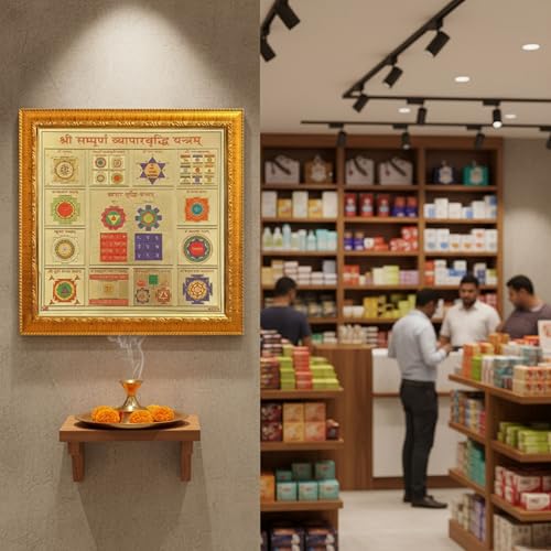 Image of CRAFT QUEST Shree sampurna Vyapar Vridhi Yantra with 24k Gold Plating for Business and Profit | Shop Vastu Item (Golden, 8 X 8 Inches)