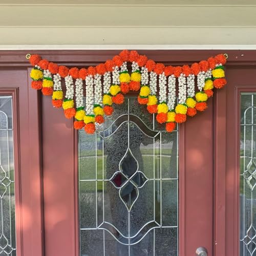 LoveNspire Marigold Jasmine Door Toran Hanging Valance Festival Marigold Garland Window Indoor Outdoor Decor Bandarwal Pooja Decor Wedding Favor Housewarming Gift Day of The Dead(40 Inch)
