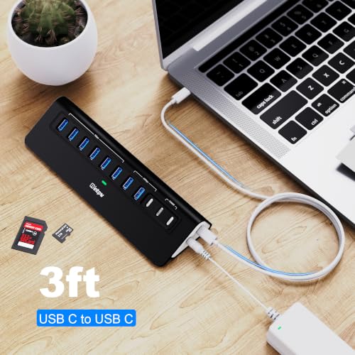 Image of Powered USB Hub 10Gbps, Intpw YH9AC Plus 13-Port USB 3.2 Hub(USB A /USB C 3.2+6 USB-A 3.0+2 PD 45W Fast Charging Ports+SD /TF Card Reader), 65W Power Adapter,Aluminum USB HUB for PC,Laptop,iPhone 17 /16