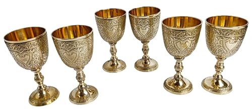 Rynass Pack Of 6, 2, 1 Wine Goblet Chalice Brass Vintage Handmade King's Royal Fantasy Embossed Glasses Cup Wedding & Gothic 7 Oz 6-Inch With Classic Packing (Set Of 2) #TOP7