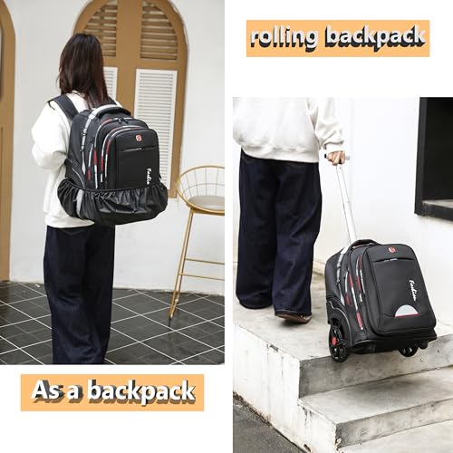 Image of Rolling Backpack for Adults, 22 Inch Backpack with Wheels for Business, College Student and Travel Commuter, Waterproof Wheeled Backpack (black)