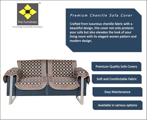 Image of Premium Chenille Woven Anti-Slip 2 Seater Sofa Cover with Arm Rest | L-Shape Sofa Seat Protector for Living Room | Durable & Stylish Slipcover - Dark Grey
