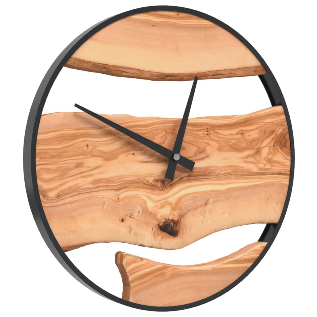 vidaXL Wanduhr Braun Ø35 cm Eisen und Olivenholz, Uhr, Wanduhr für Wohnzimmer, Schlafzimmer, Büros, Schulen, Badezimmer