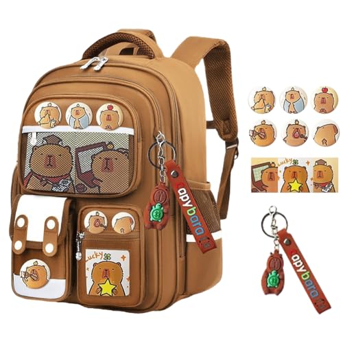 Cute Capybara Backpack - Kawaii Cartoon Backpack Capybara Mochila Daypack (S Brown)