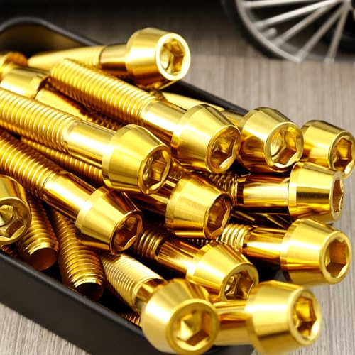 Image of RISON Titanium Bolts Ti Bolt M5*0.8 * 30 Hex Tapered Socket Head 5Pcs Gold Titanium Hex Tapered Head Bolt Screw for Bike stem