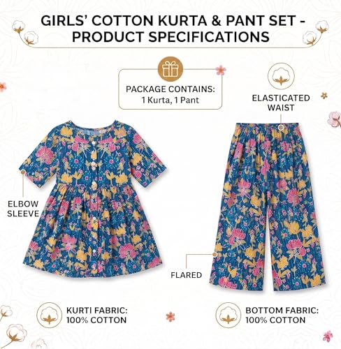 Image of Chandrakala Kids Kurti Pant Co-ord Set for Girls Ethnic Wear (KG119-P)