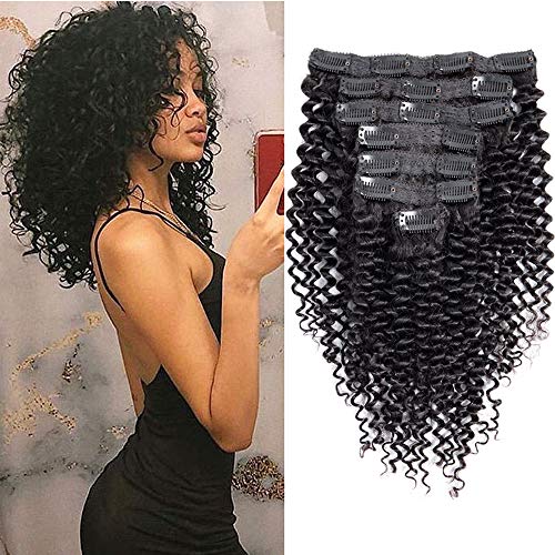 Comely Kinky Curly Clip In Hair Extensions 100% Soft Brazilian Remy Hair Kinkys Curly Clip Ins For Black Women 7Pcs/Set 95g Double Weft 3C and 4A (14" -Kinky Curls Clip In Hair)