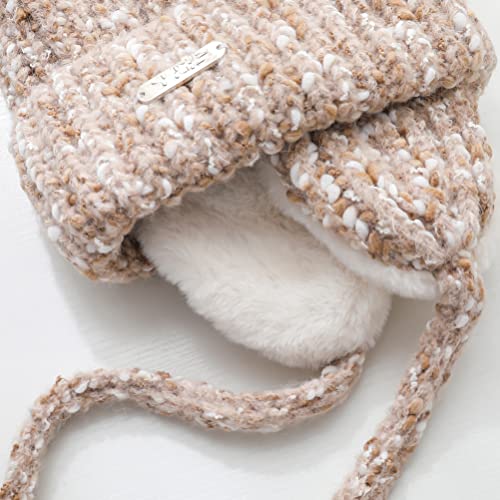 Kid Ear Flap Warmer Fleece Lined Winter Knit Beanie Hat Ski Cap Pom Pom Girl Boy3