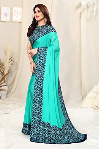 Image of MIRCHI FASHION Saree for Woman Chiffon Georgette Polka Dot Border | Plain Lightweight Women's Sari with Printed Pallu and Blouse Piece