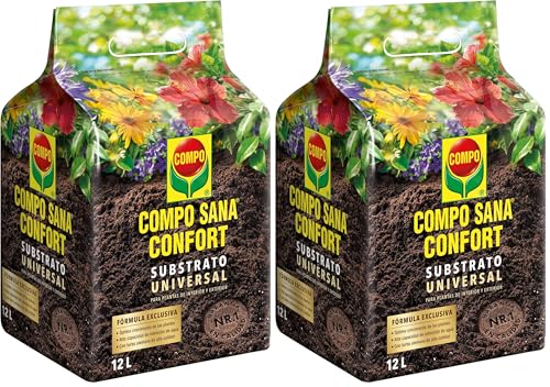 COMPO Sana Confort Universal Substrato de Calidad para macetas con 12 semanas de abono para Plantas de Interior, terraza y jardín, Substrato de Cultivo, 12 L (Paquete de 2)