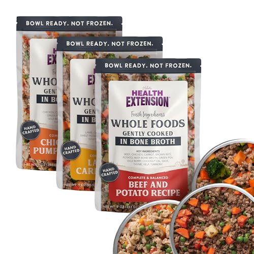 Health Extension Gently Cooked Dog Food Variety Pack – Chicken & Pumpkin, Beef & Potato, Lamb & Carrot – 9 oz Each – Human-Grade Superfood Meals for Digestion, Immunity & Coat Health (Pack of 3)