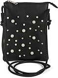 Maße Tasche: ca. 14 x 19 cm styleBREAKER Mini Bag Umhängetasche mit Perlen besetzter Vorderseite, Schultertasche, Handtasche, Tasche, Damen 02012241, Farbe:Schwarz