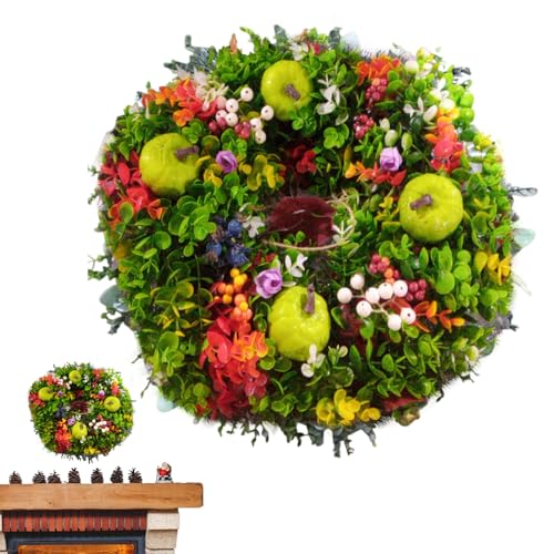 Guora de Calabaza de Hojas de Calabaza - Garland de otoño de lagranja, decoración de Entrada de Temporada | Corona de Pared de Porche rústico, guirnaldas de Temporada rústica para Chimenea navideña,