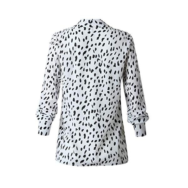 ECOWISH Womens V Neck Leopard Casual Print Tunic Long Sleeve Button Down Shirt Tops 235White M