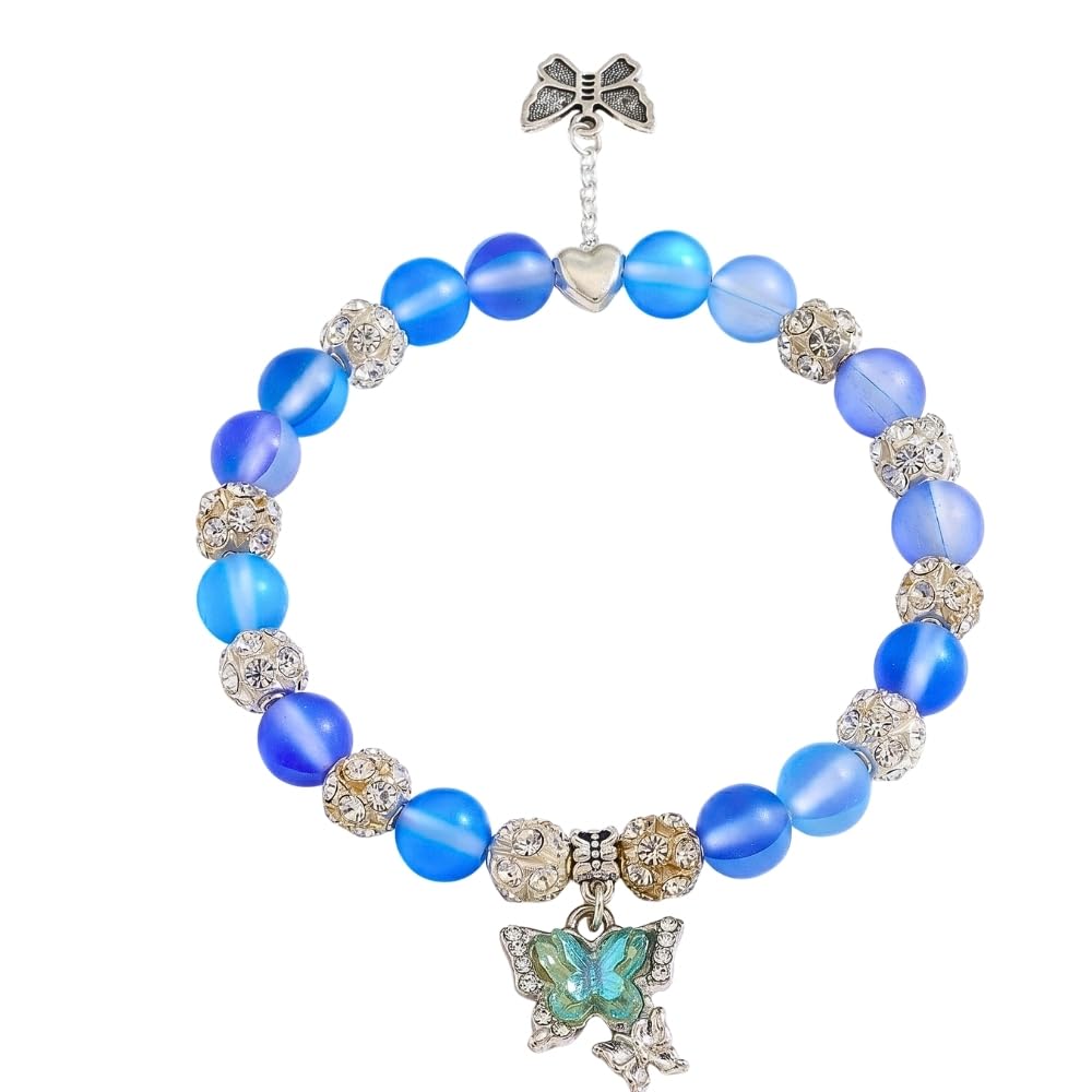Aura Blue Beaded Stretch Bracelet for Women & Girls with Butterfly Charm | Gift-image-27