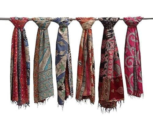 Royal Craft 5 Piece Vintage Kantha Embroidery Scarfs Handmade Reversible Cotton Scarves