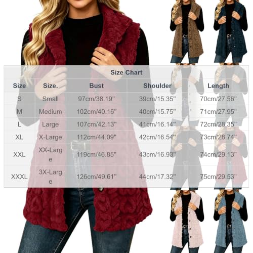 Hooded Fleece Vest Women Long Plush Sleeveless Jacket Button Down Outerwear - image 4