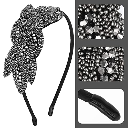 Sibba 1920s Headbands for Women Head Bands Accessories Crystal Bridal Wedding Black Headpiece 20s Rhinestone Flapper Vintage Hair Valentines Accessory for Girls Costume Prom Party Retro (Grey) - Image 3