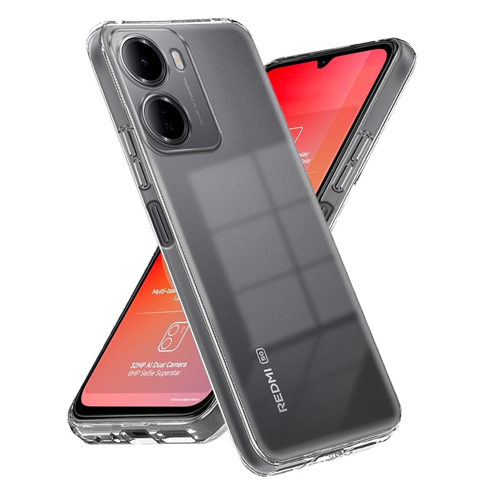 Image of Fashionury Crystal Clear Case for Redmi 15A 5G | Yellowing Resistance | Transparent TPU Silicone | Raised Camera Lips | Slim Transparent Cover