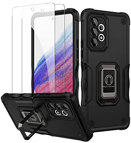 CENHUFO Coque Samsung A53 5G, avec 2 Pièces Protection écran Verre Trempé et Support de Bague, Antichoc Housse Robuste Double Bumper Case Téléphone Etui Portable Coque pour Samsung Galaxy A53 5G -Noir Cover