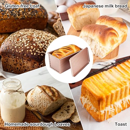 Image of 2 PCS Pullman Loaf Pan With Lid, 2.2 LB /1 LB Sandwich Bread Loaf Pan, Non-Stick Bread Loaf Baking Pan With Lid, for Baking Bread, Sandwiches and Toast