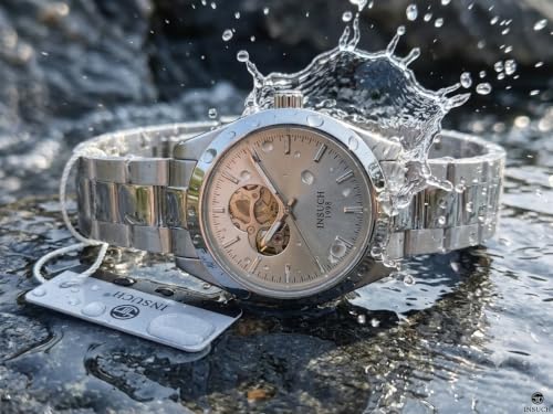 Image of MINI @ MAXX 1998 Men's Automatic Mechanical Watch with Open Heart Dial, Silver Stainless Steel Bracelet, Analog Display, Premium Formal & Casual Wrist Watch for Men