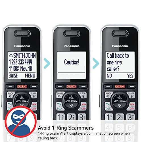 Image of Panasonic Cordless Phone with Answering Machine, Advanced Call Block, Link2Cell Bluetooth, One-Ring Scam Alert, 2-Way Recording, Spam /Robocall Protection & 5 Handsets - KX-TGF975B (Black /Silver Trim)