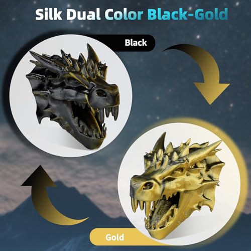 Image of Dual Color Silk PLA 3D Printer Filament 1.75mm,Dual Color 2-in-1 Gold-Black Silk Filament 1KG Spool (2.2lbs) Dimensional Accuracy Probability + /- 0.02mm Fit Most FDM 3D Printers, Black-Gold
