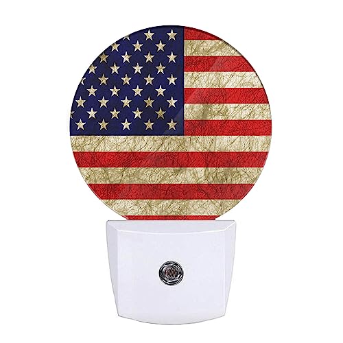 Image of EKOBLA Patriotic Night Light, 4th of July Decorations, Vintage American Flag Pattern Night Lights Plug Into Wall with Auto Sensor for Men Women