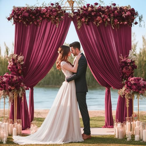 Image of 40x10ft Burgundy Backdrop Curtain for Wedding Parties Wrinkle Free Fabric Maroon Drapes Backdrop Decoration for Baby Shower Birthday Photography Decoration 8 Panels, 5ft x 10ft