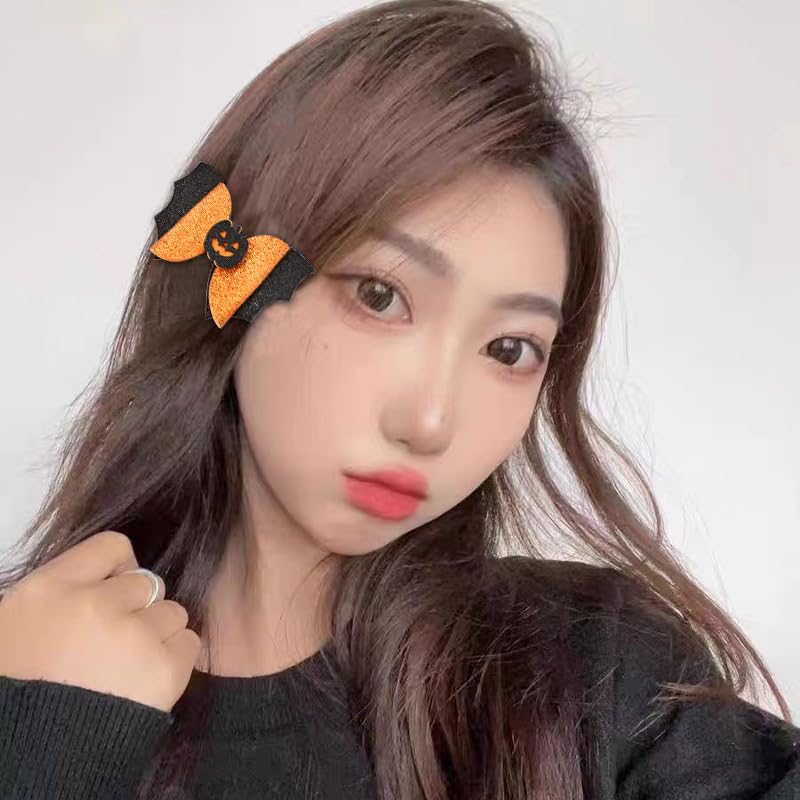 Miniatura 2 de Pinzas para el pelo de Halloween para niñas y mujeres, clip para el pelo de murciélago con purpurina negra y naranja, accesorios para el cabello de