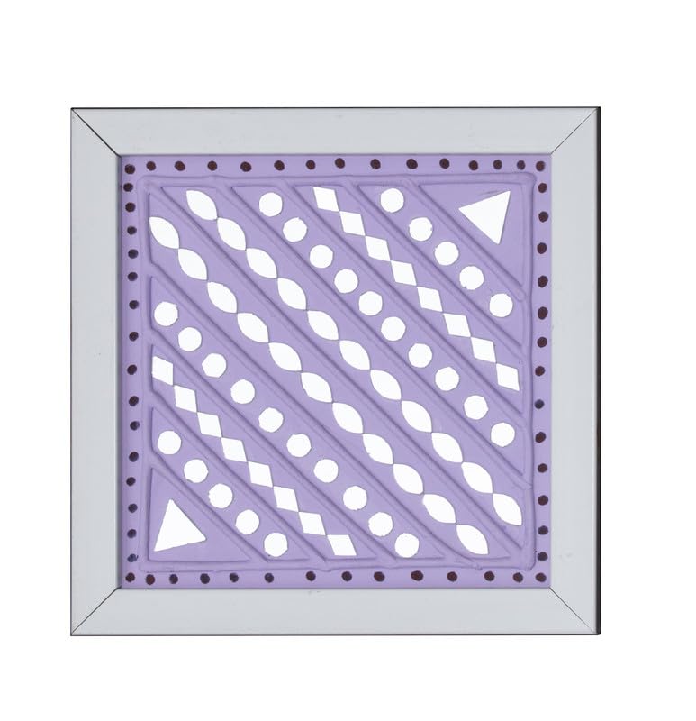 Image of Ethnics of Kutch Traditional Kutch Handicraft Mud-Mirrorwork Lippan Kam Wall Art With Frame - Square (07 Inch x 07 Inch) - (Light Pu LKT-0108)