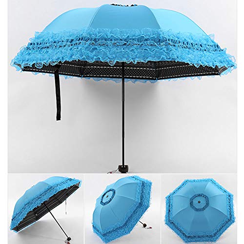 Princess Lace Vintage Lace UV Sun Parasol Folding 3D Flower Embroidery Umbrella 3 Folding Blue Rainy days, snowy days, sunny days are available