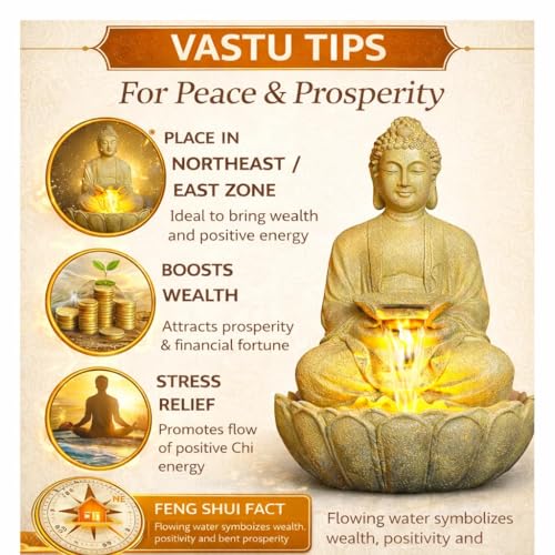 Image of 3 Feet Kamal Buddha Water Fountain for Home & Garden|Fiber Buddha Fountain with LED Light|Indoor Outdoor Fountain for Vastu & Positivity (Royal, 3 Feet Kamal Buddha Fountain)