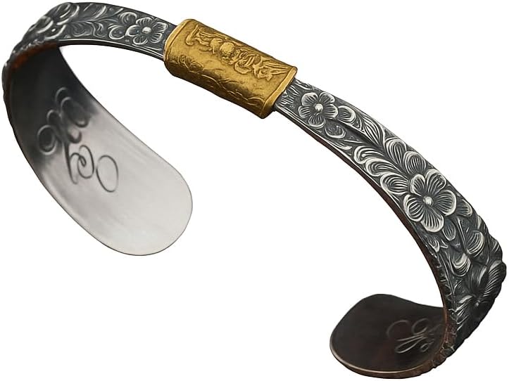 Silver Spoon Bracelet – Adjustable Cuff with Flower Pattern –Mongolian Flower Bracelet for Women&Men