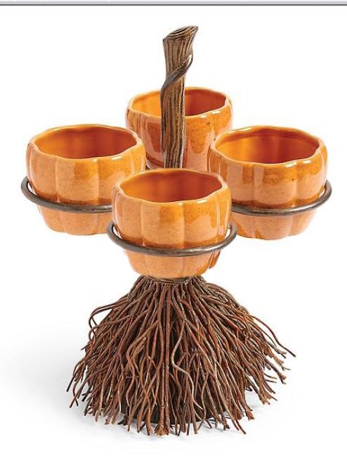 Pumpkin Snack Bowl Holder Mini Dessert Plates Dining Table Decor Witch Broom Pumpkin Candy Bowl Candy Dish Broom Snack Bowl Stand Appetizer Rack Creative Snack Container Resin