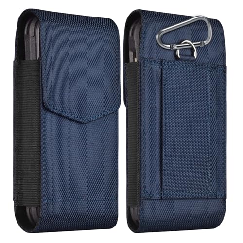 Image of ykooe Holster Compatible with iPhone 16 15 14 13 12 and Pro Galaxy S25 24 23 22 21 Nylon Cell Phone Belt Holder Pouch with Magnetic Closure for Men (Fits Protective Cover on), Blue -M