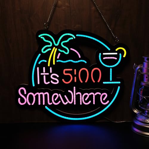 It's 5:00 Some Where & Palm LED Neon Sign Art Wall Lights for Bar Club Bedroom Windows Glass Hotel Pub Cafe Wedding Birthday Party Gifts