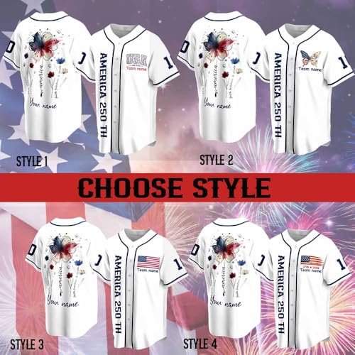 Jersey de béisbol personalizado para el 4 de julio con nombre personalizado, nombre del equipo, regalo del Día de la Independencia, 250 años de libertad. Blanco miniatura 6
